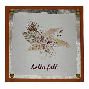 hello fall tabletop sign square home office decor autumn cozy vibes NWT cute new